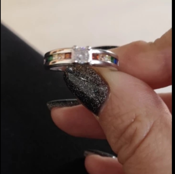 🌈NEW STERLING RAINBOW CHANNEL SET CZ RING - Picture 4 of 8